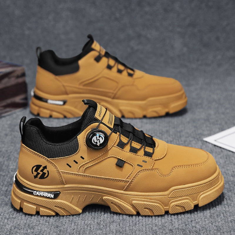 Zapatos trabajo de corte bajo, zapatillas casuales de cuero para hombre, zapatos de moda con botones giratorios para hombre