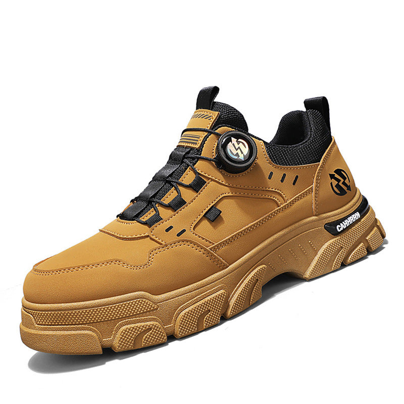 Zapatos trabajo de corte bajo, zapatillas casuales de cuero para hombre, zapatos de moda con botones giratorios para hombre