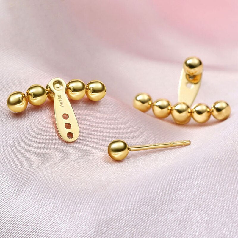MIQIAO Real 18K Gold Stud Earrings Simple Smile Design Pure Solid AU750 Gold Ball Earrings Fine Jewelry Gifts for Women EA005