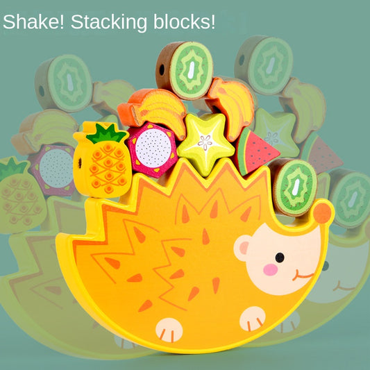 Rompecabezas de madera forma de erizo para niños. Juguete de cuentas de fruta para guardería, educación temprana.