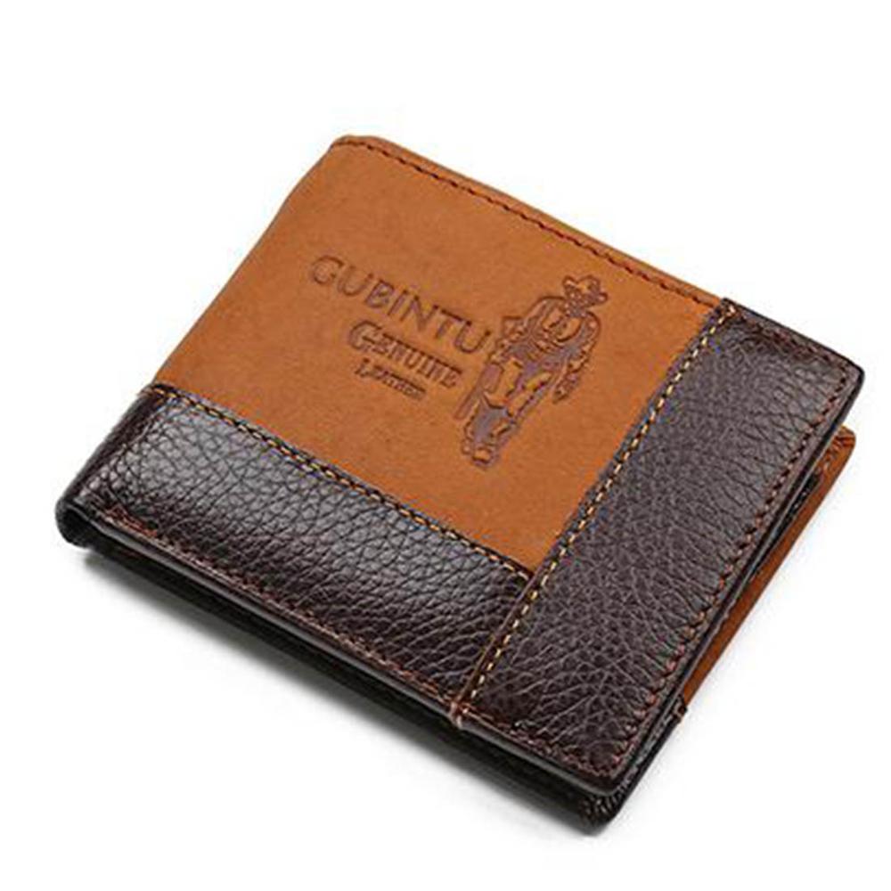 Cartera GUBINTU de piel auténtica para hombre, con bolsillo para monedas y cremallera