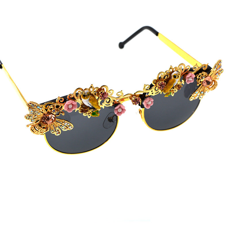Nuevas y elegantes gafas de sol clásicas con incrustaciones de perlas artísticas, gafas de sol con incrustaciones