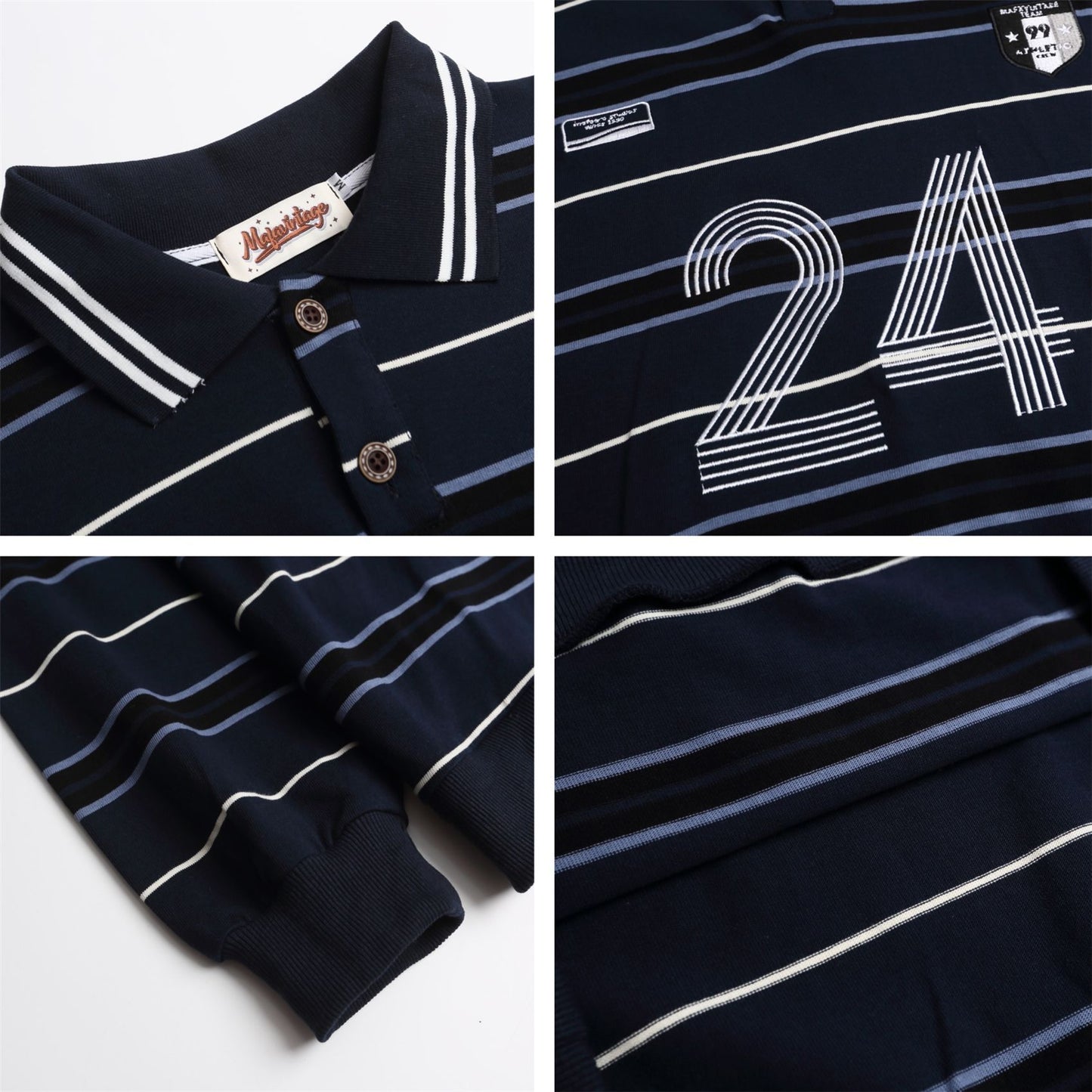 Sudadera unisex de rayas azules y blancas, holgada, informal, estilo relajado, versátil, con cuello polo