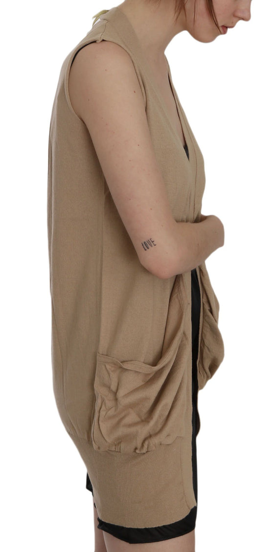 PINK MEMORIES Brown 100% Cotton Sleeveless Cardigan Top Vest