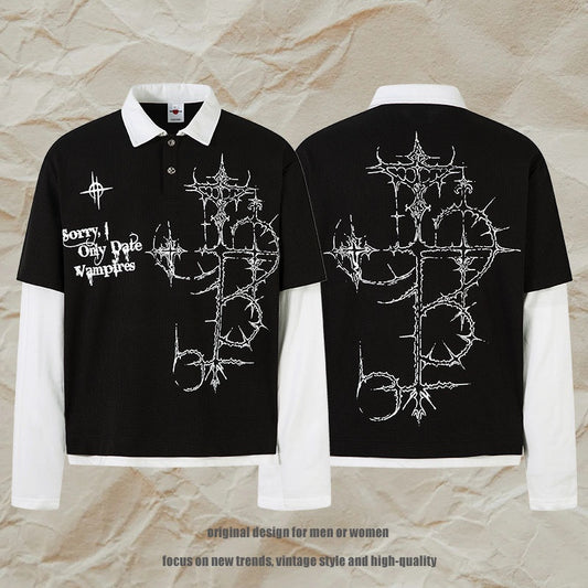 Sudadera unisex de manga larga con cuello gofre y estampado gótico de espinas