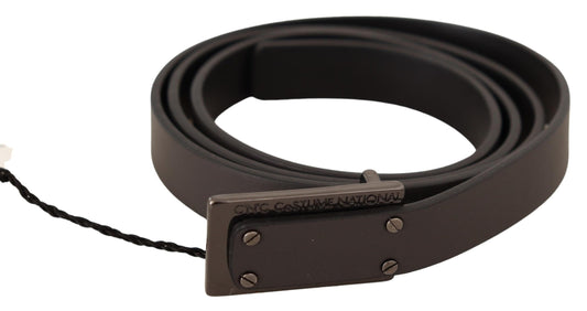 Costume National Dark Brown Leather Logo Buckle Belt