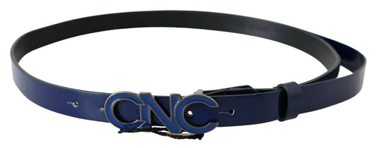 Costume National Blue Leather Logo Skinny Fashion Belt