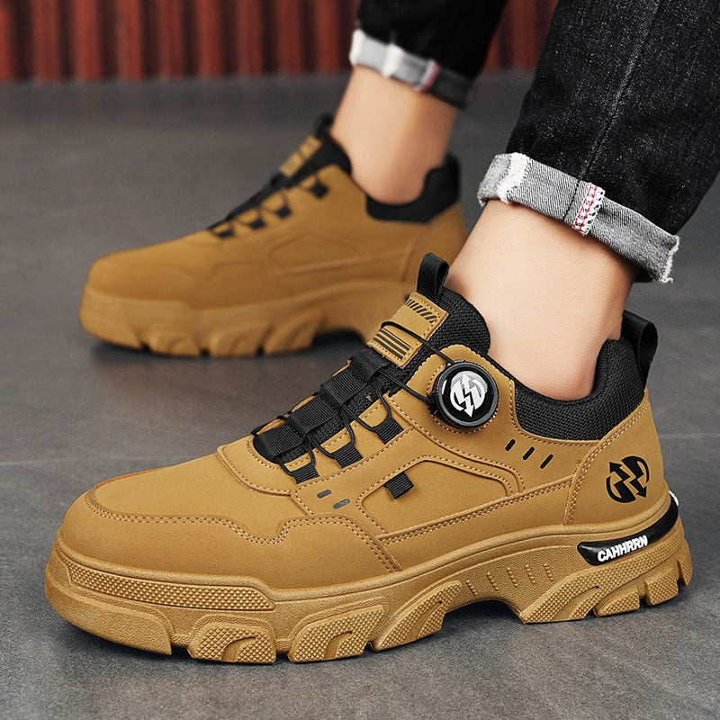 Zapatos trabajo de corte bajo, zapatillas casuales de cuero para hombre, zapatos de moda con botones giratorios para hombre