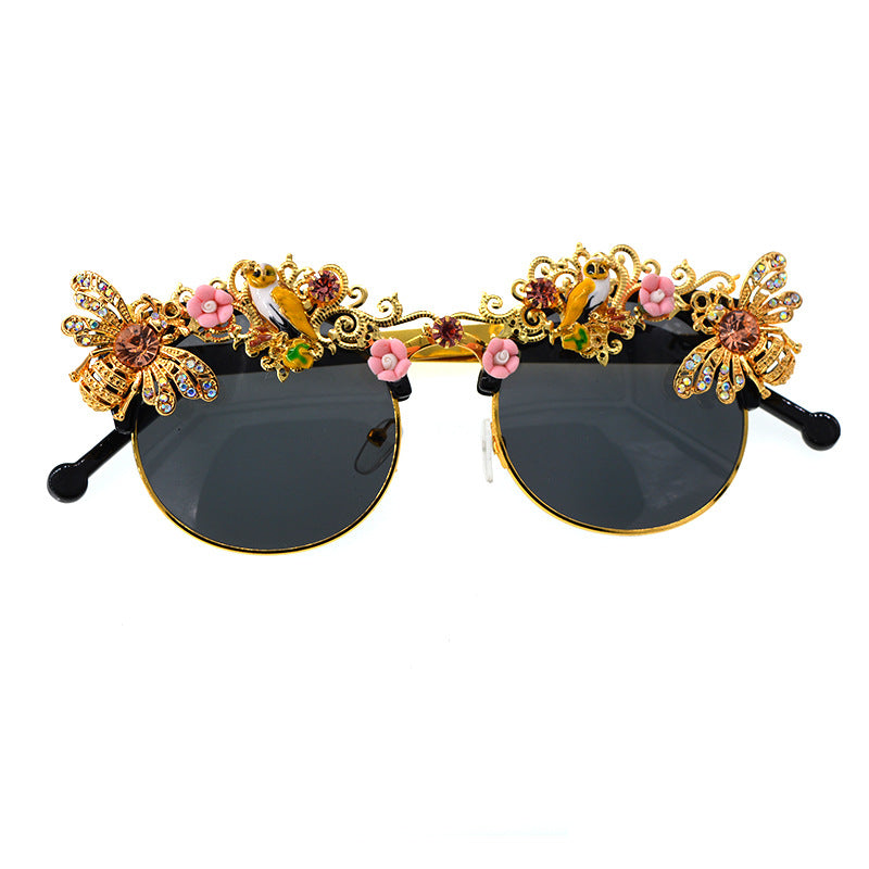 Nuevas y elegantes gafas de sol clásicas con incrustaciones de perlas artísticas, gafas de sol con incrustaciones