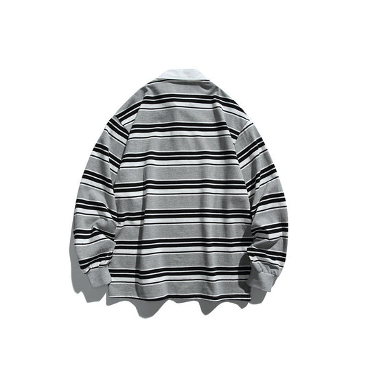 Camiseta informal de cuello polo estilo perezoso para hombre, sudadera a rayas