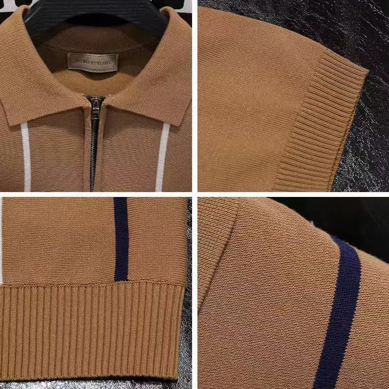 Polo de manga corta a rayas con bloqueo de color para hombre