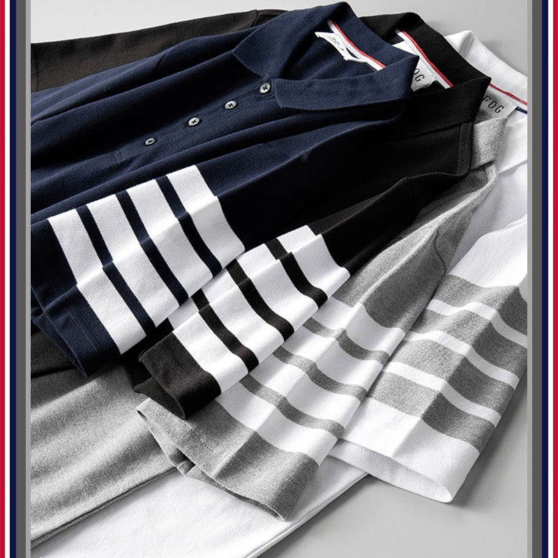 Polo de algodón a rayas, moderna camiseta informal para hombre, con solapa y manga corta.