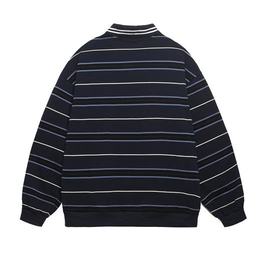 Sudadera unisex de rayas azules y blancas, holgada, informal, estilo relajado, versátil, con cuello polo