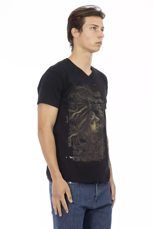 Trussardi Action Black Cotton Men V-Neck T-Shirt