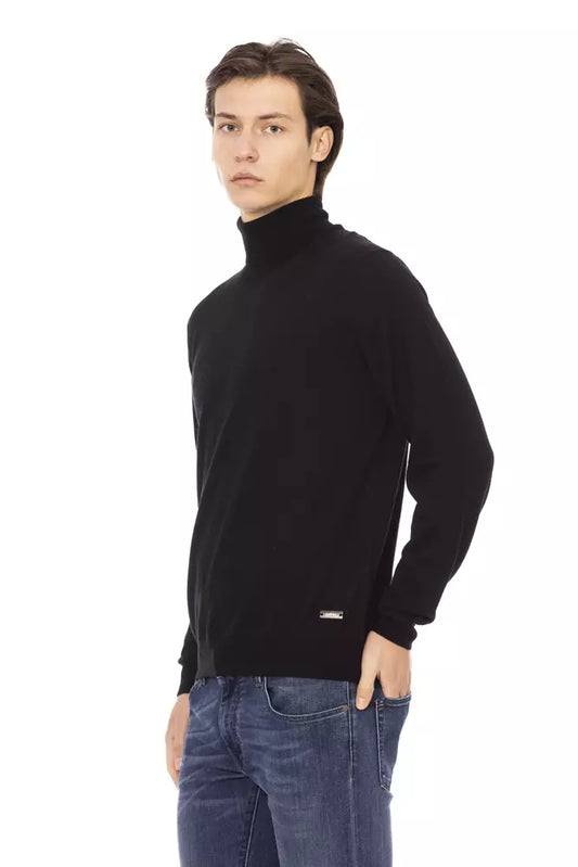 Baldinini Trend Black Fabric Men Sweater with Turtleneck Design
