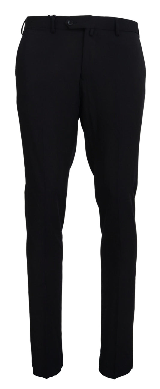 Domenico Tagliente Black Polyester Tapered Dress Pants