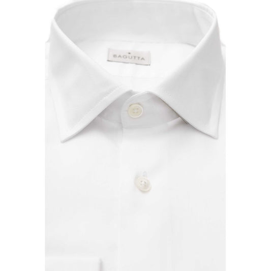 Bagutta White Cotton Men Shirt Slim Fit with French Collar