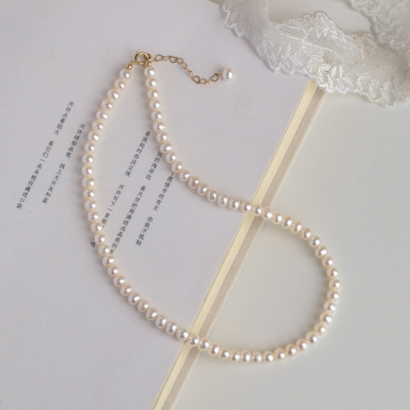 Pure natural freshwater pearl necklace, high-quality strong light pearl collarbone chain, elegant and high-end neck chain