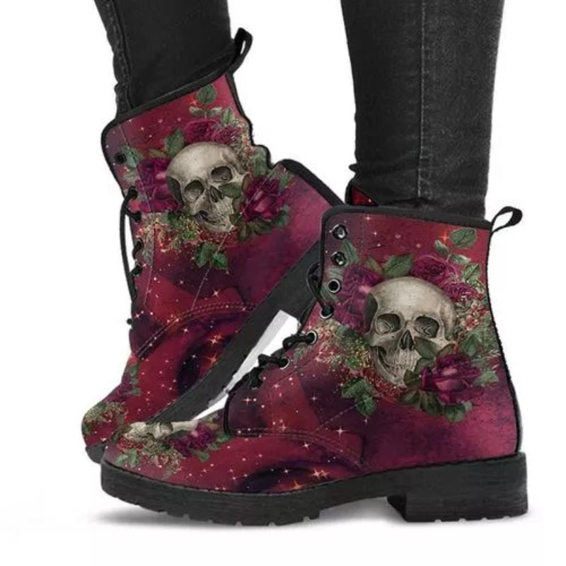 Botas de cuero estilo europeo para mujer, con estampado gótico