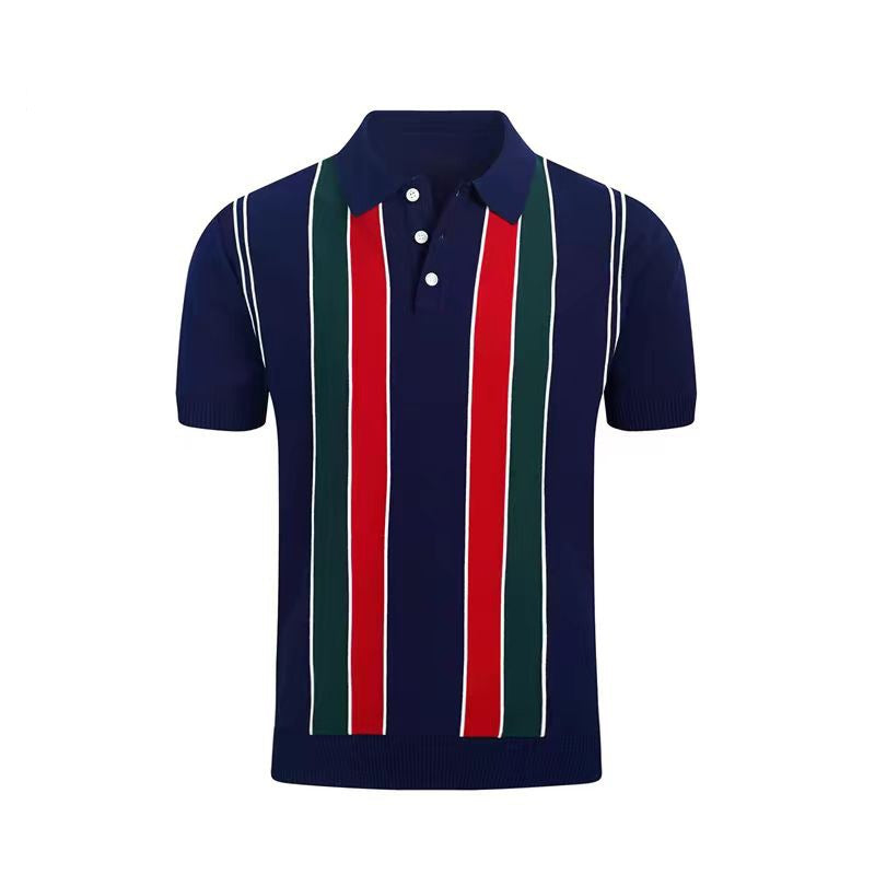 Polo de verano de rayas finas y corte ajustado para hombre