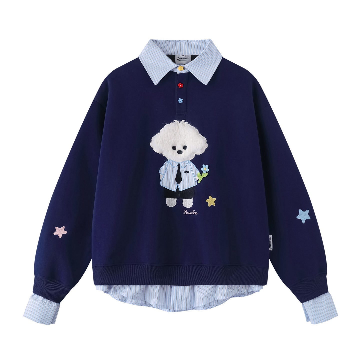 Sudadera de dos piezas con bordado de oso retro, unisex, holgada, combinable, estilo universitario