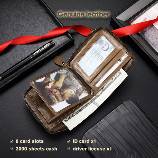 Cartera de cuero con cremallera, horizontal, multifunción, con caja de regalo