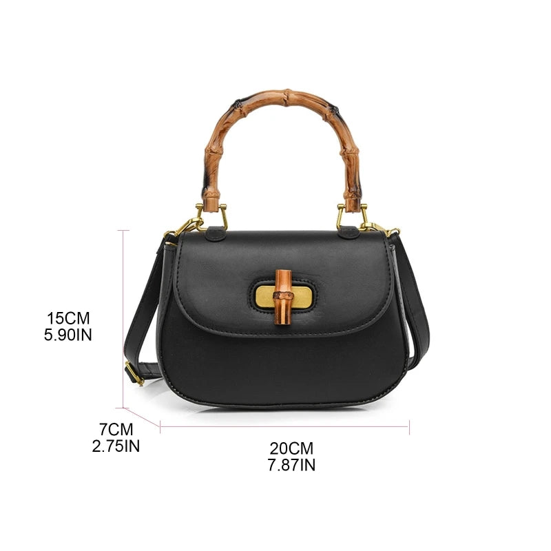 Bolso bandolera vintage con asa de bambú, de cuero