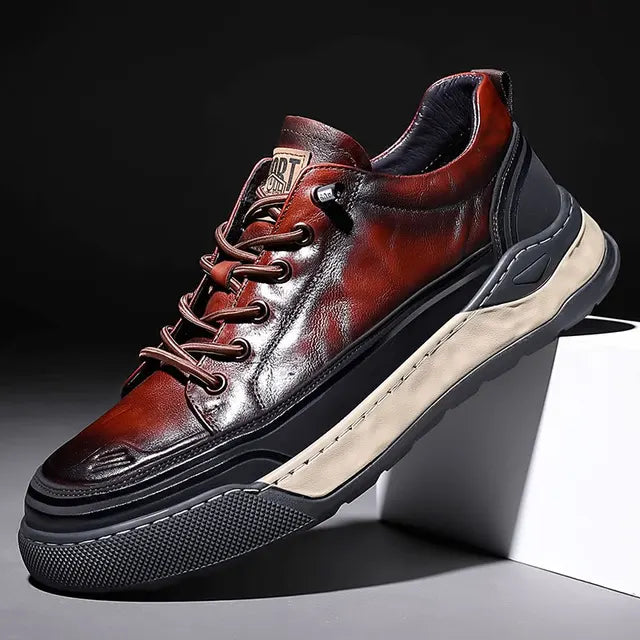 Zapatos deportivos de cuero genuino con cordones para hombre, zapatillas informales de moda