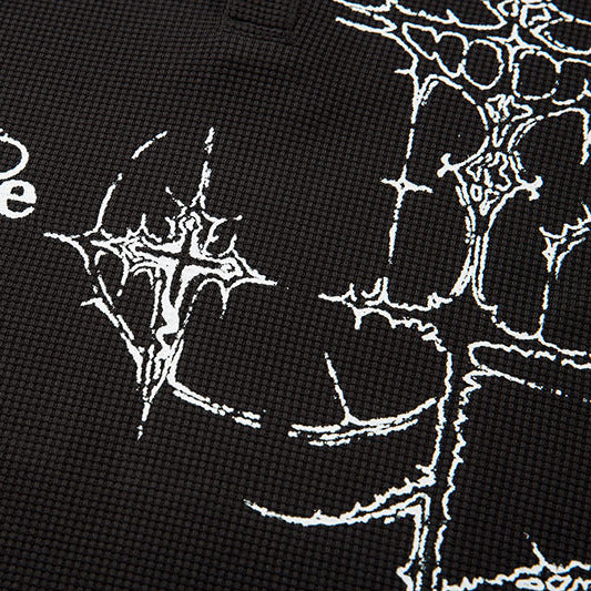 Sudadera unisex de manga larga con cuello gofre y estampado gótico de espinas