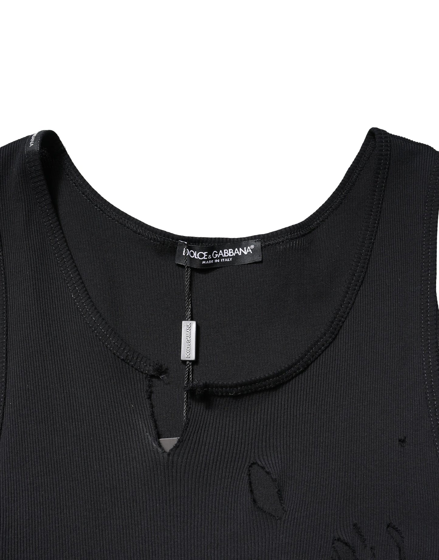 Dolce & Gabbana Black Cotton Rip Style Sleeveless Men Tank T-shirt