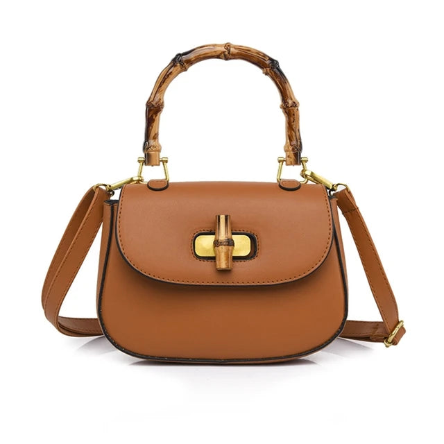 Bolso bandolera vintage con asa de bambú, de cuero