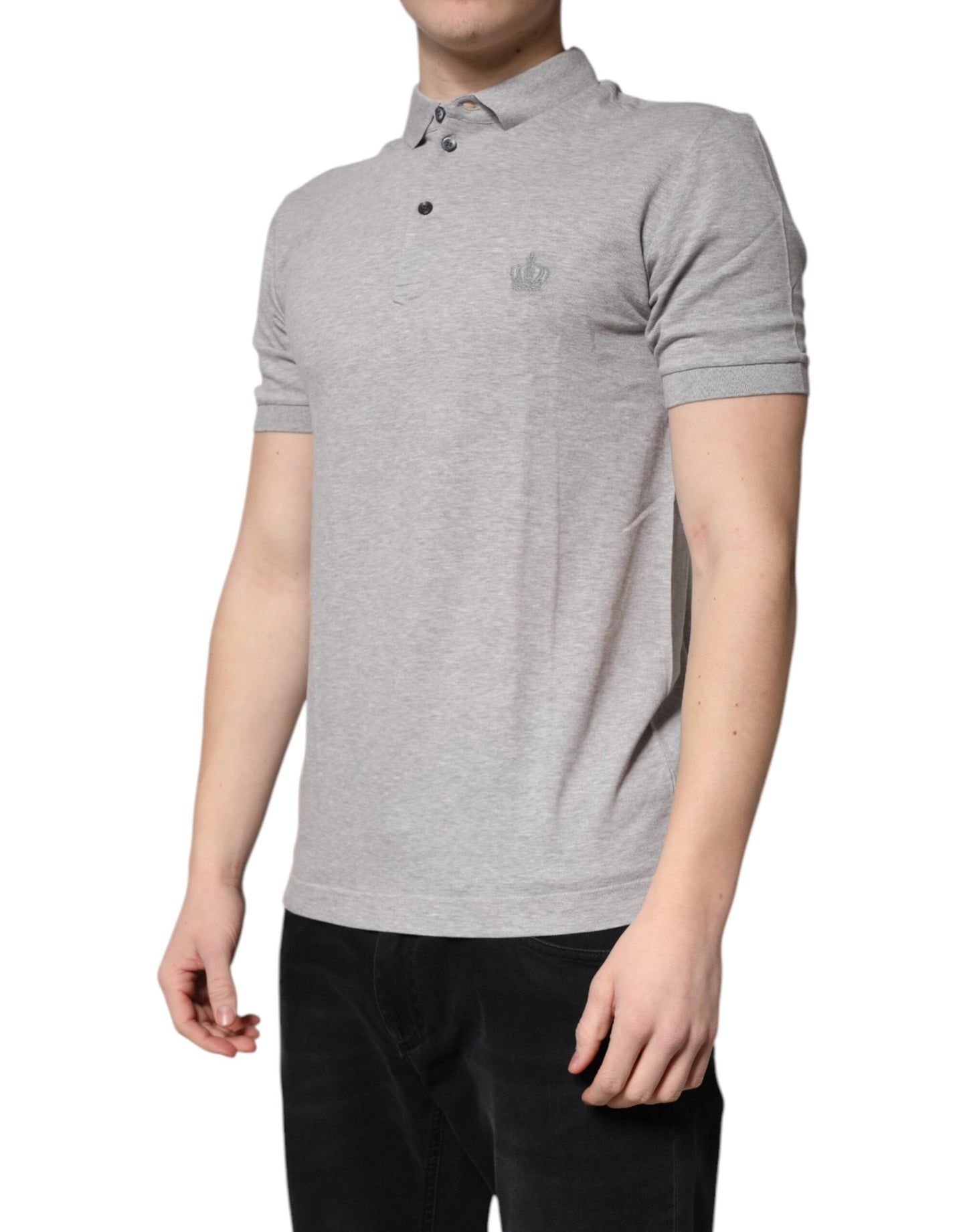 Dolce & Gabbana Gray Crown Cotton Men Polo Shirt T-shirt