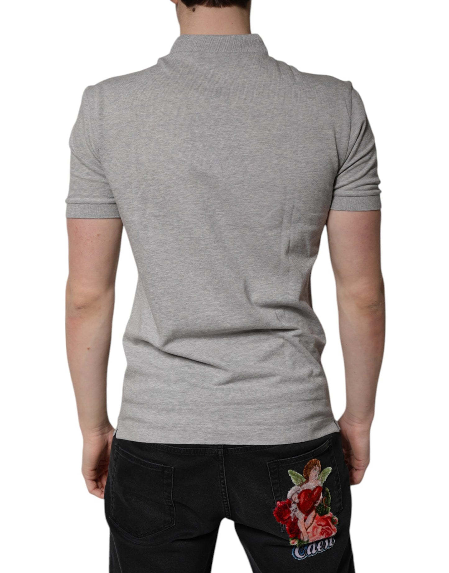 Dolce & Gabbana Gray Crown Cotton Men Polo Shirt T-shirt
