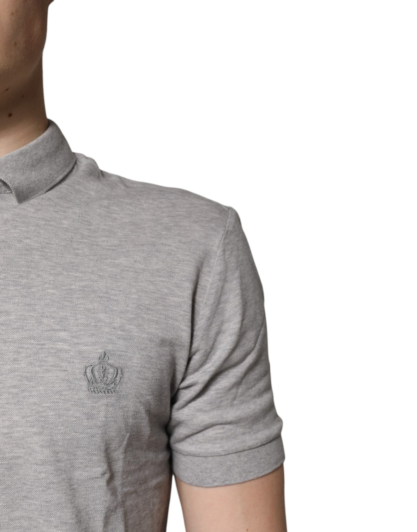 Dolce & Gabbana Gray Crown Cotton Men Polo Shirt T-shirt