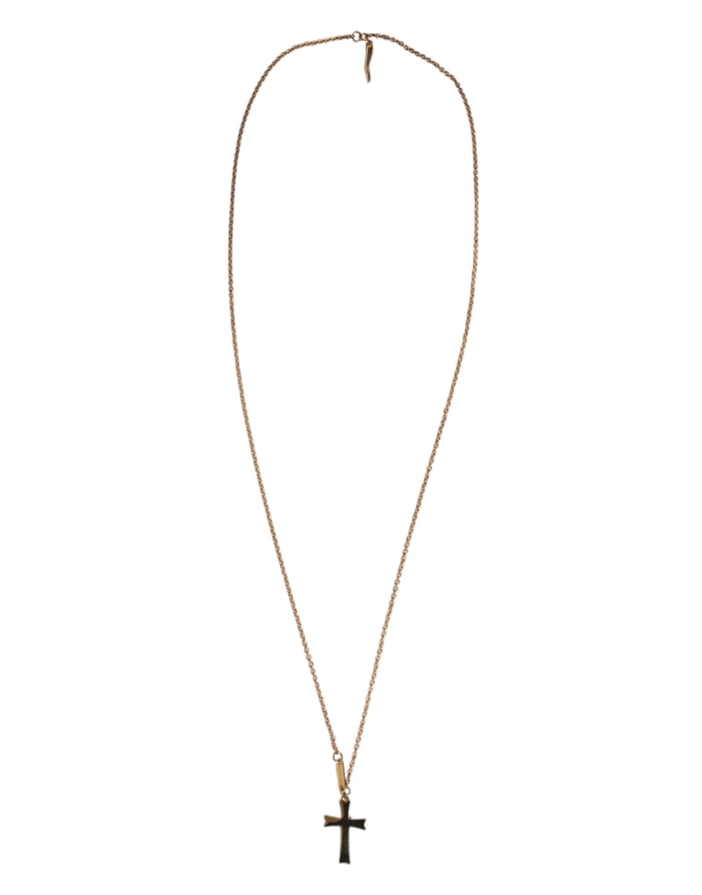 Dolce & Gabbana Gold Tone Brass Chain Religious Cross Pendant Necklace