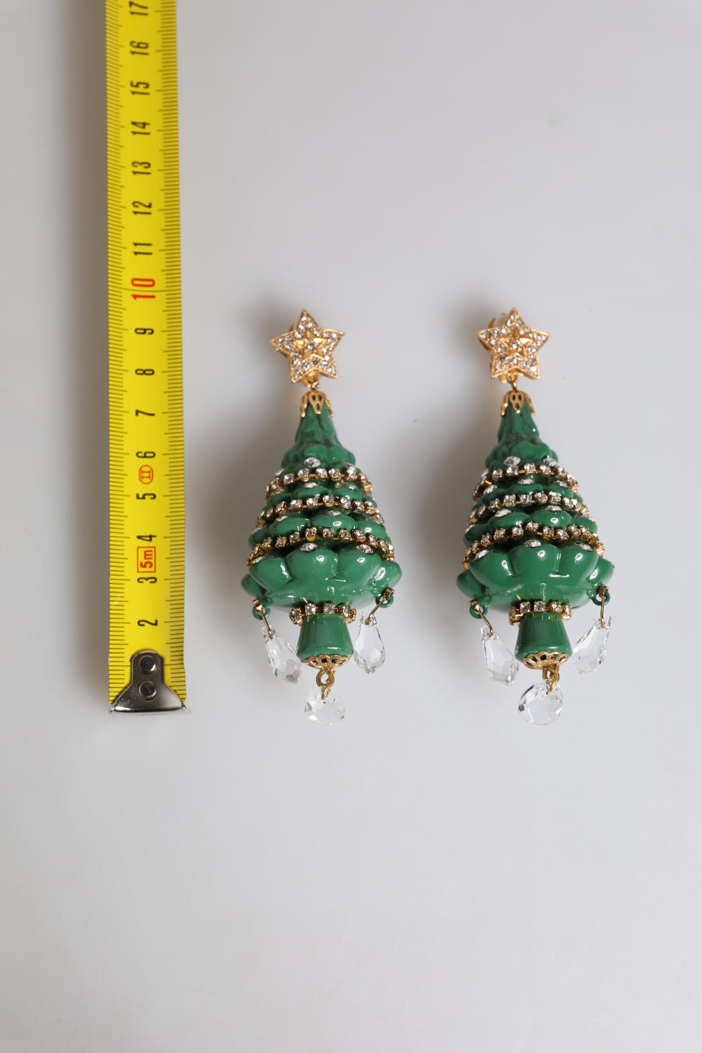 Dolce & Gabbana Green Enamel Christmas Tree Crystal Dangling Earrings