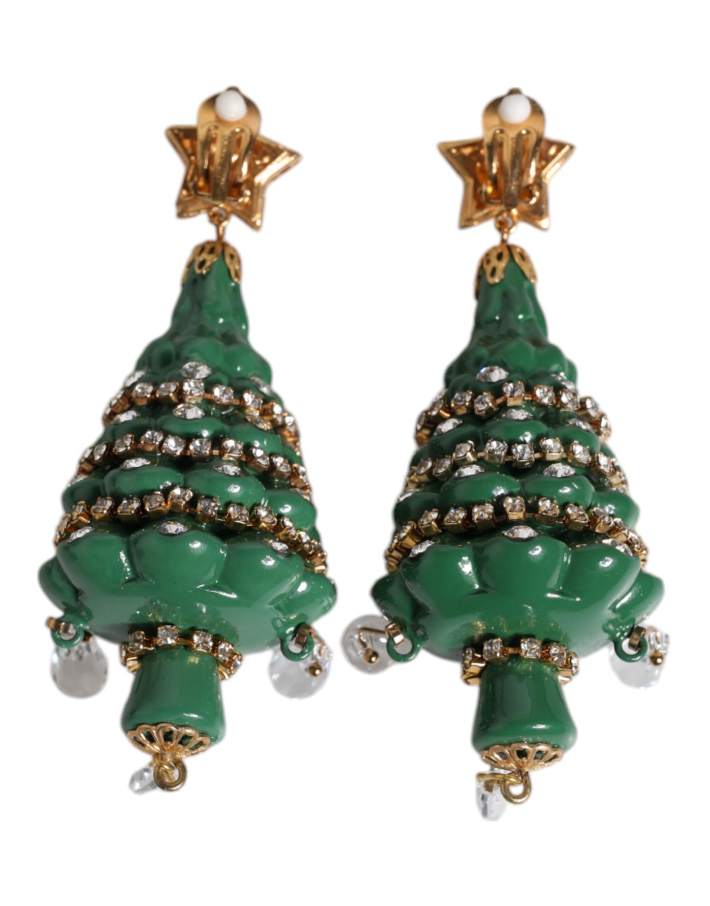 Dolce & Gabbana Green Enamel Christmas Tree Crystal Dangling Earrings