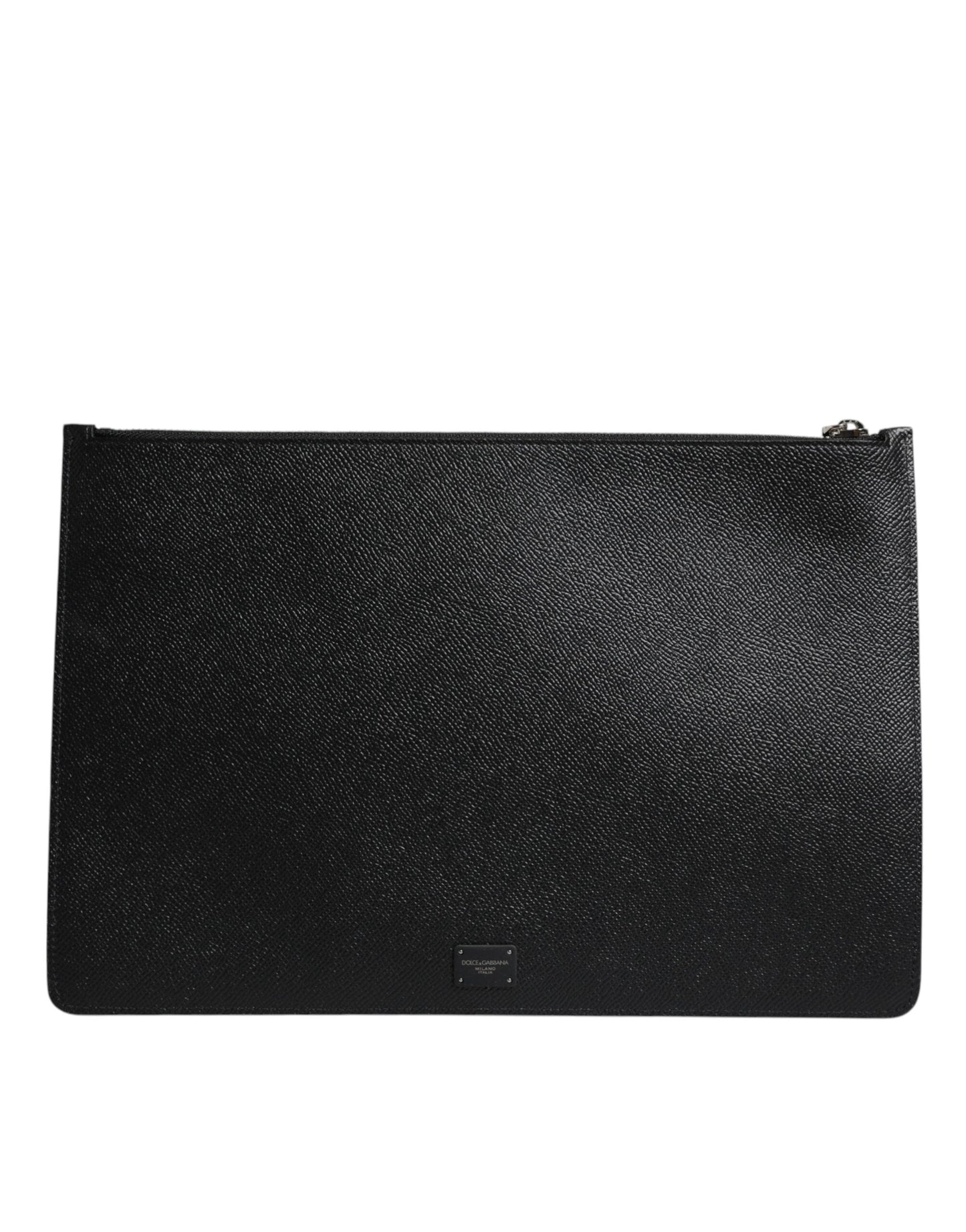 Dolce & Gabbana Black Leather Golden Pig Print Logo Plaque Men Pouch Bag