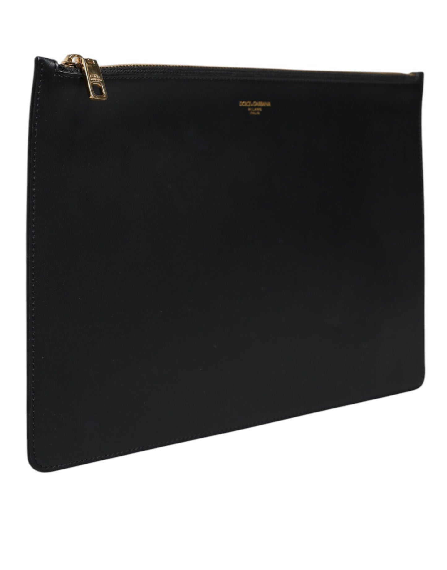 Dolce & Gabbana Black Solid Leather DG Logo Clutch Zip Pouch Bag