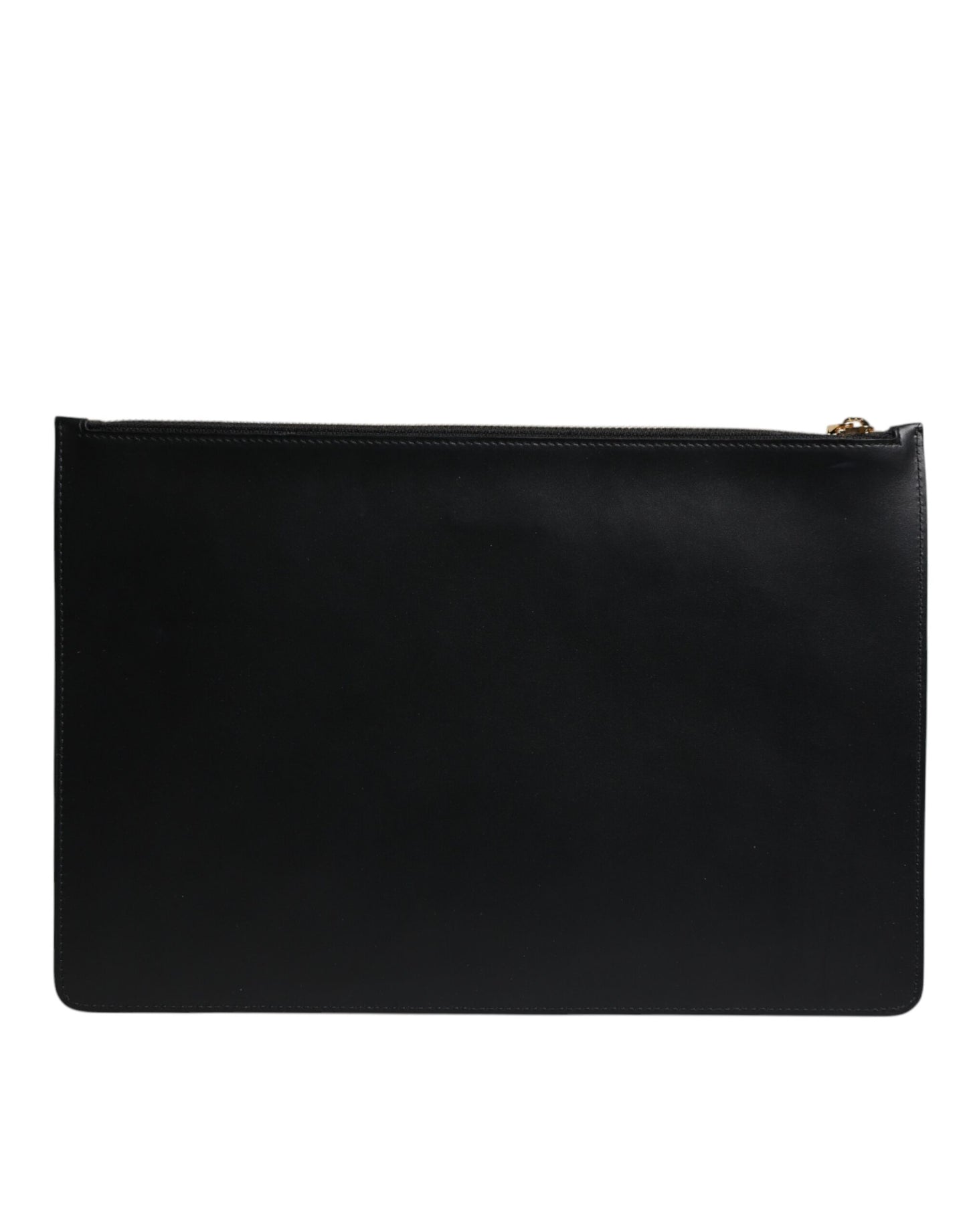 Dolce & Gabbana Black Solid Leather DG Logo Clutch Zip Pouch Bag