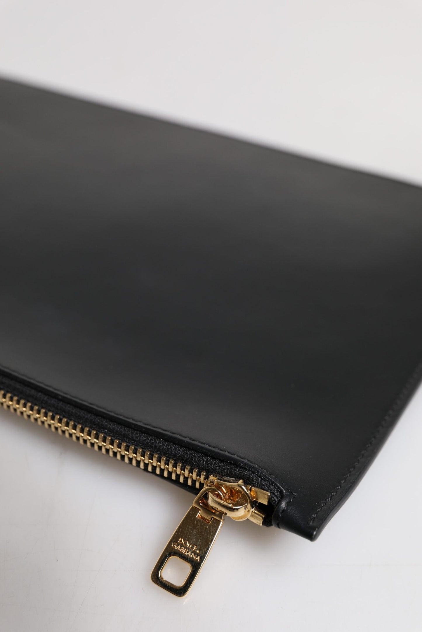 Dolce & Gabbana Black Solid Leather DG Logo Clutch Zip Pouch Bag