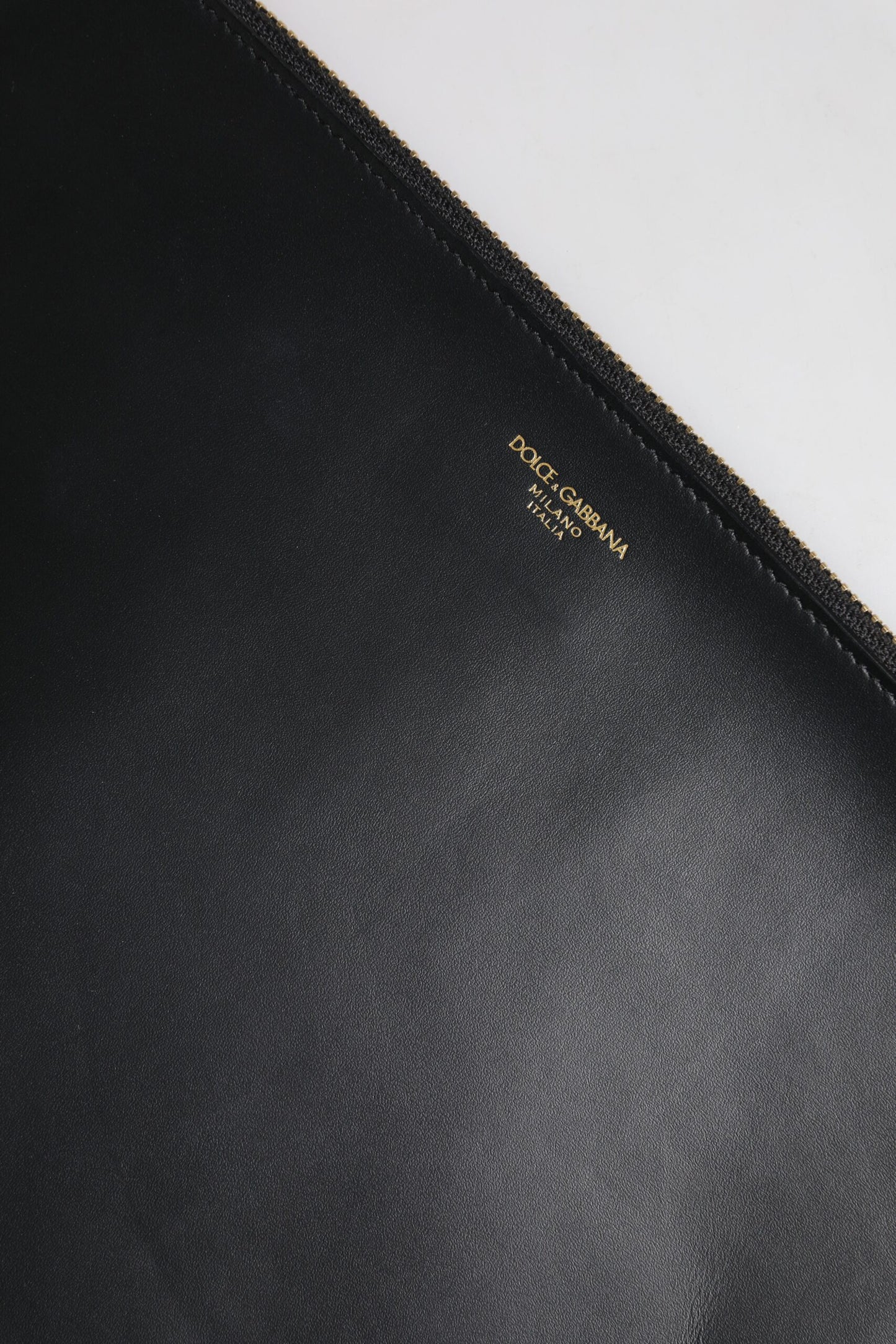 Dolce & Gabbana Black Solid Leather DG Logo Clutch Zip Pouch Bag