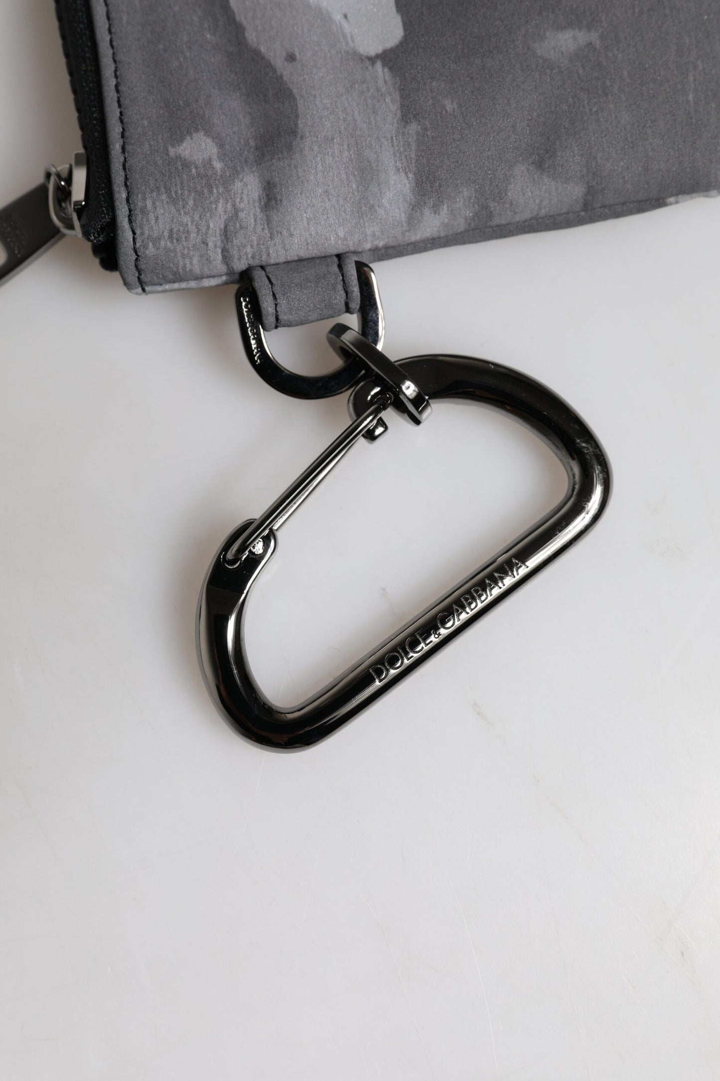 Dolce & Gabbana Black Gray Camouflage Logo Plaque Keyring Pouch Bag