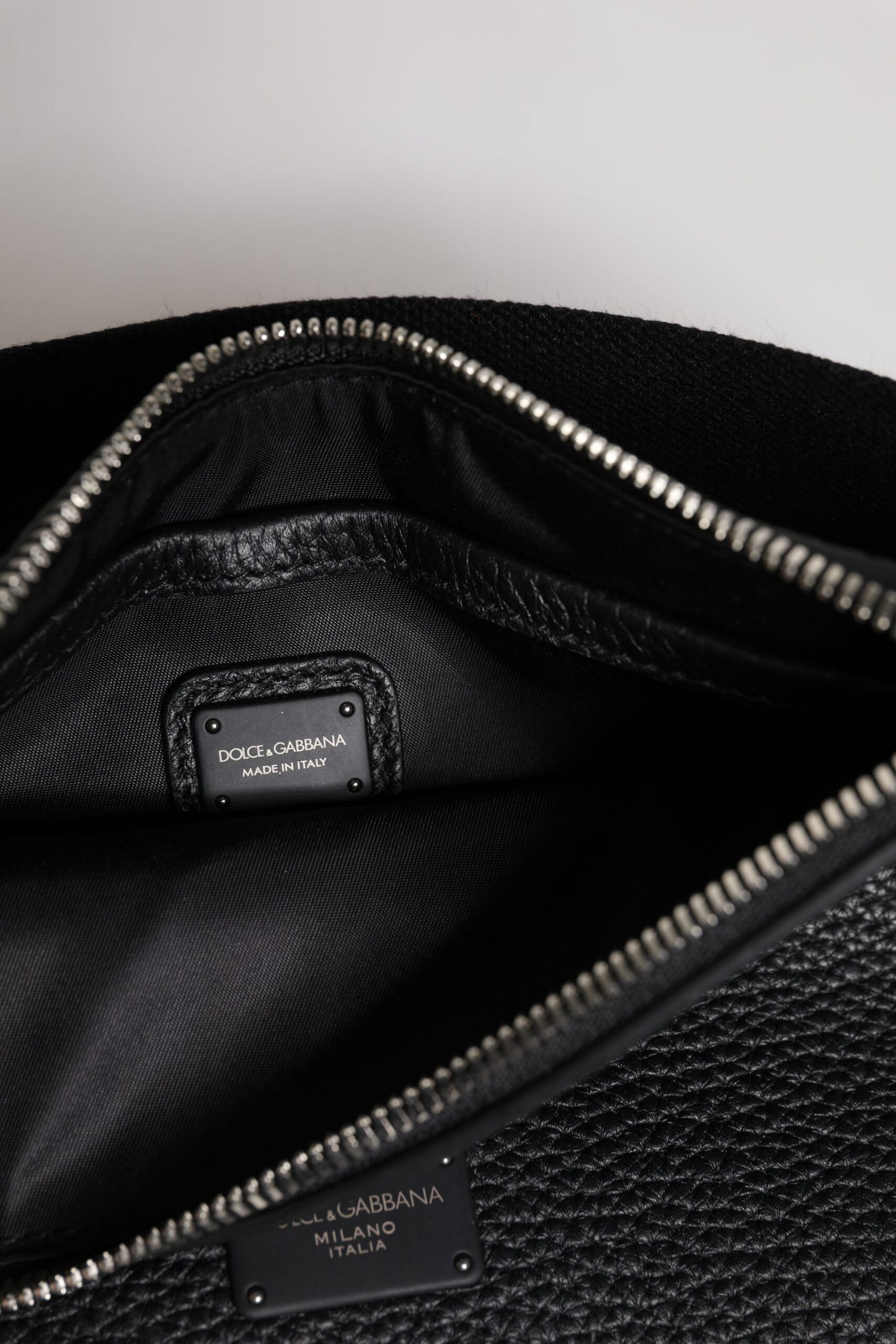 Dolce & Gabbana Black Leather Logo Plaque Purse Fanny Pack Bag