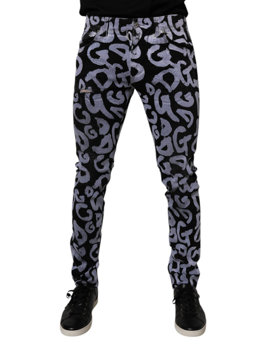 Dolce & Gabbana Black Logo Monogram Cotton Skinny Denim Jeans