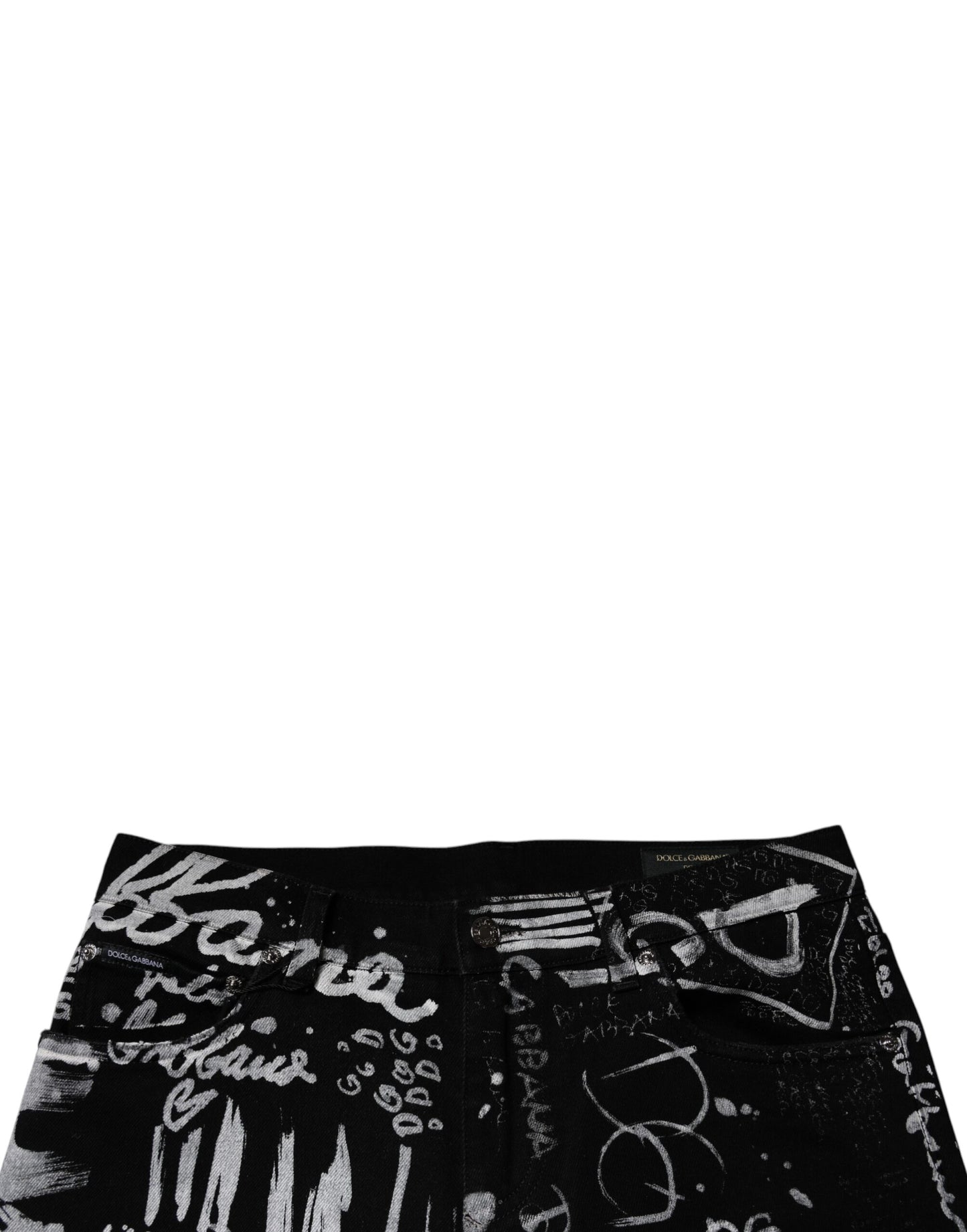 Dolce & Gabbana Black Cotton Logo Print Skinny Denim Jeans