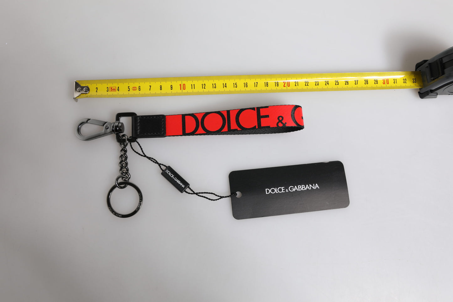 Dolce & Gabbana Red Logo Nylon Silver Brass Men Holder Keychain Keyring
