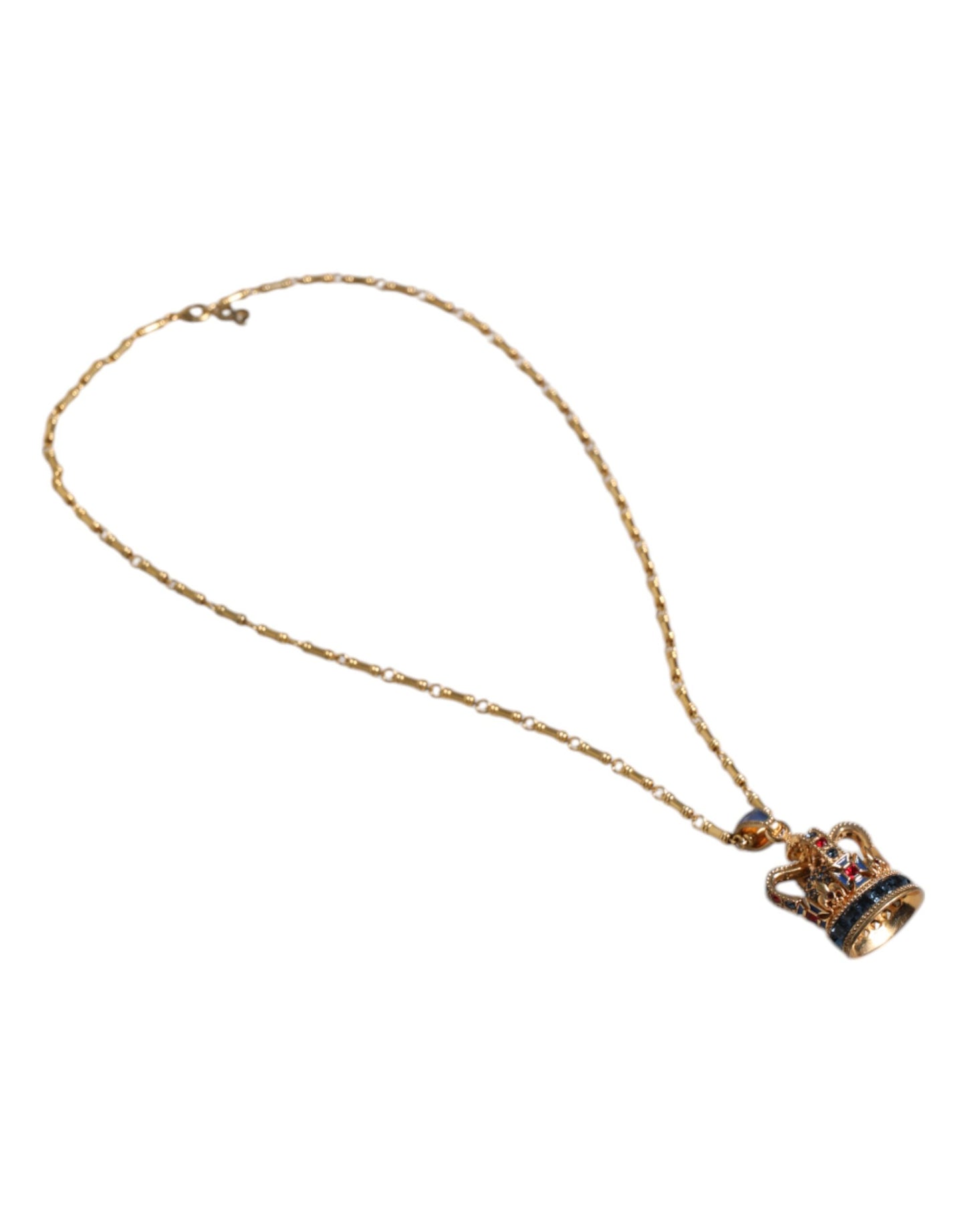 Dolce & Gabbana Gold Tone Chain Brass Crystal Crown Pendant Necklace