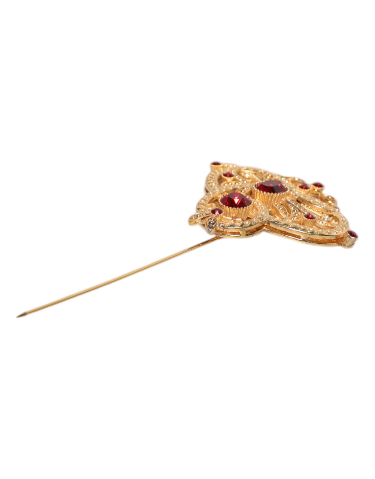 Dolce & Gabbana Gold Tone Red Crystal Embellish 925 Sterling Silver Pin