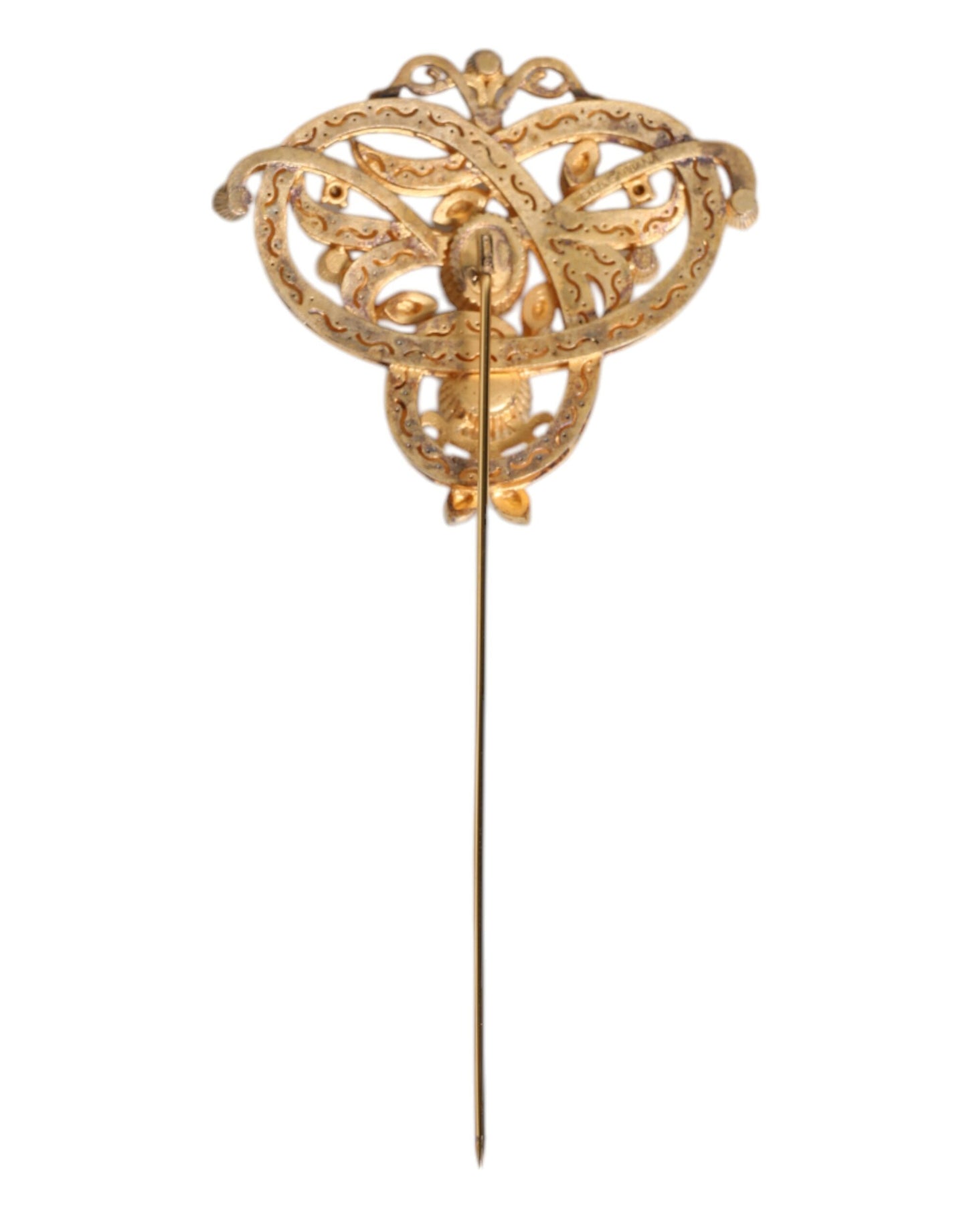 Dolce & Gabbana Gold Tone Red Crystal Embellish 925 Sterling Silver Pin
